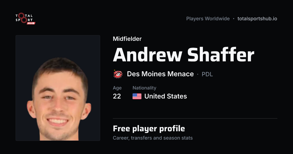 Share card: Andrew Shaffer — Midfielder, Des Moines Menace
