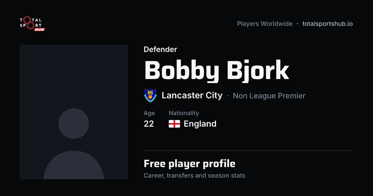 Share card: Bobby Bjork — Defender, Lancaster City
