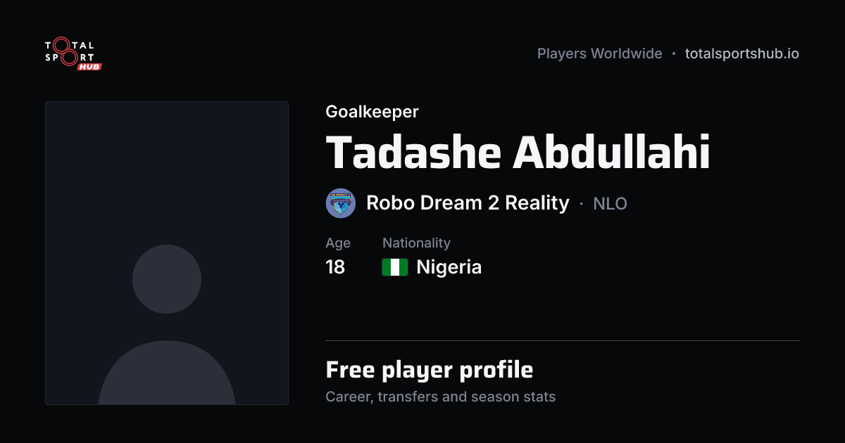 Share card: Tadashe Abdullahi — Goalkeeper, Robo Dream 2 Reality