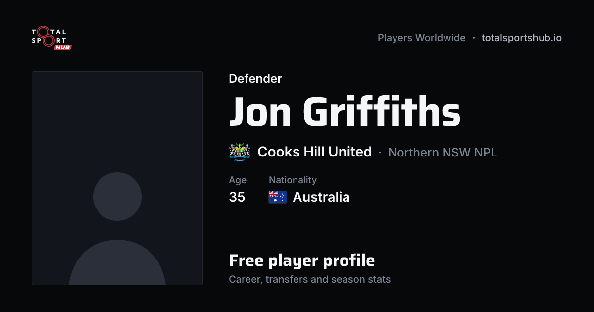Share card: Jon Griffiths — Defender, Cooks Hill United