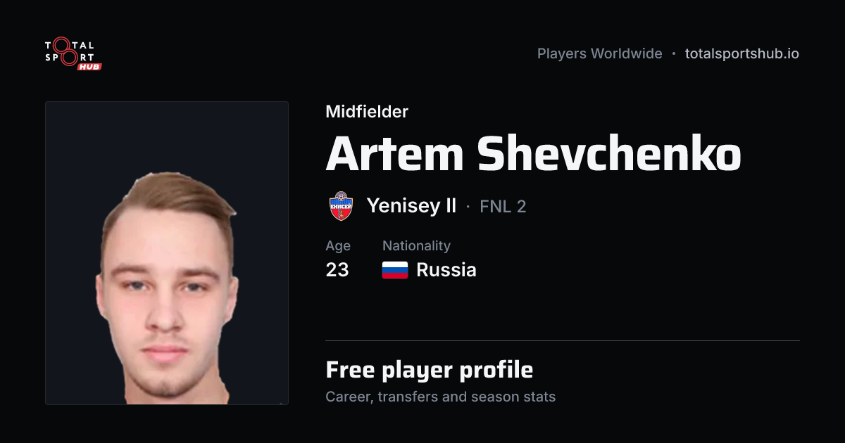 Share card: Artem Shevchenko — Midfielder, Yenisey II