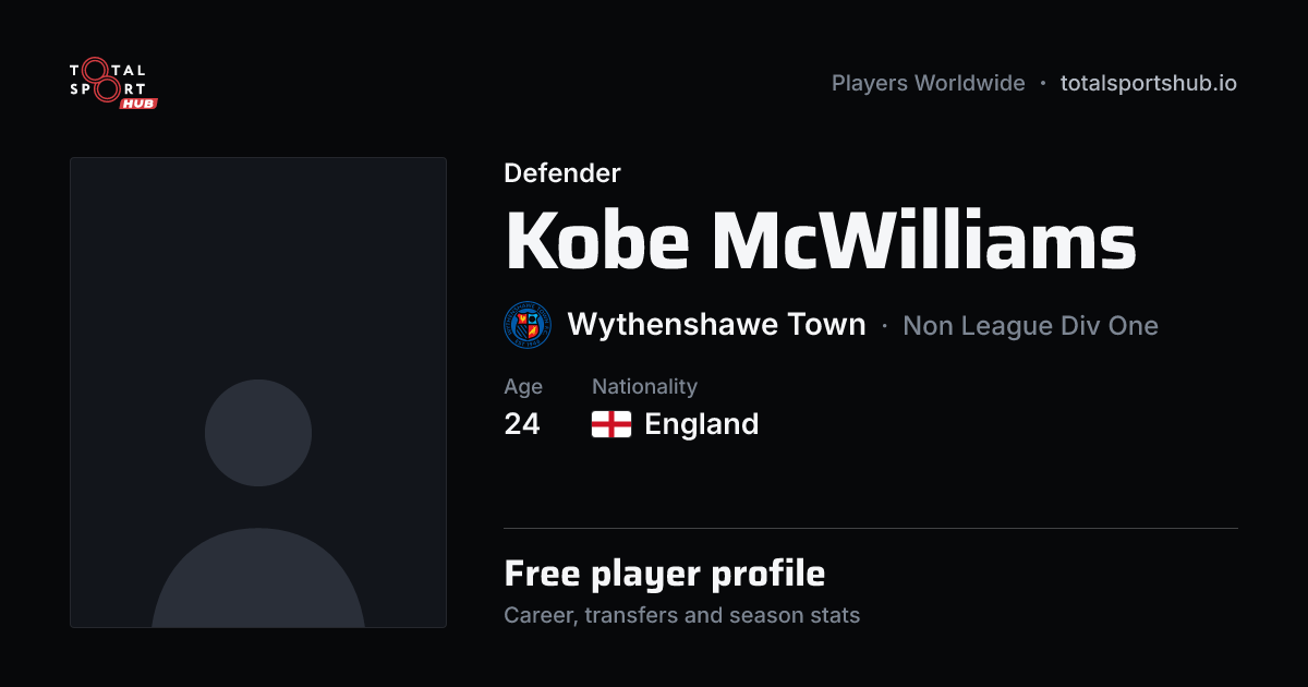 Share card: Kobe McWilliams — Defender, Wythenshawe Town
